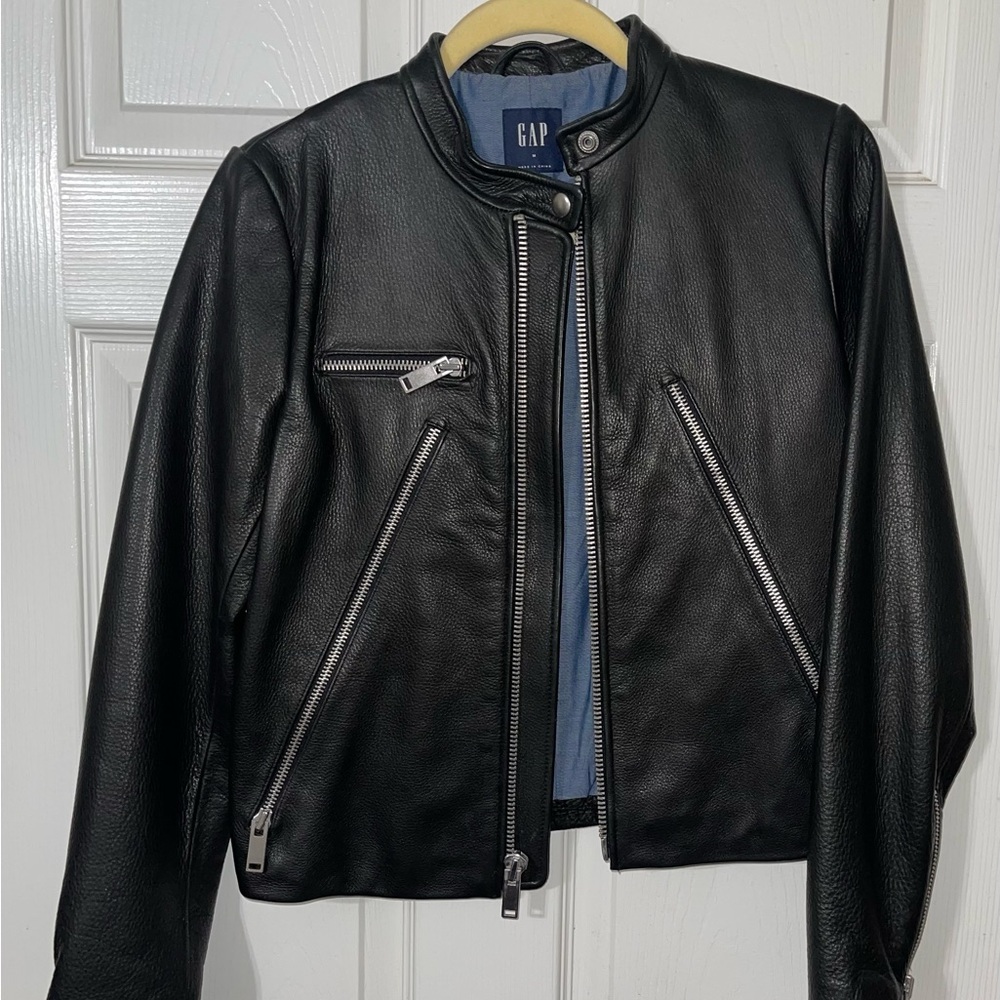 GAP Women’s Moto Black Leather Biker Jacket